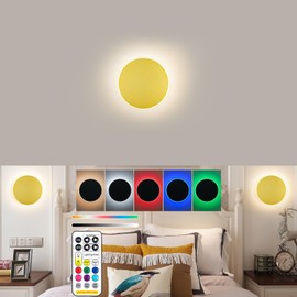 Wall Lights Battery Operated Wall Sconces,Gold Rechargeable Solar Eclipse Style Wall Light With Wireless Remote Dimmable,9 Colors Modes Cordless Battery Sconce Indoor Wall Lamp For Bedroom Living Room