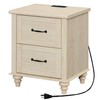 WAMPAT Nightstand Side Table with Charging Station, Beige End Table