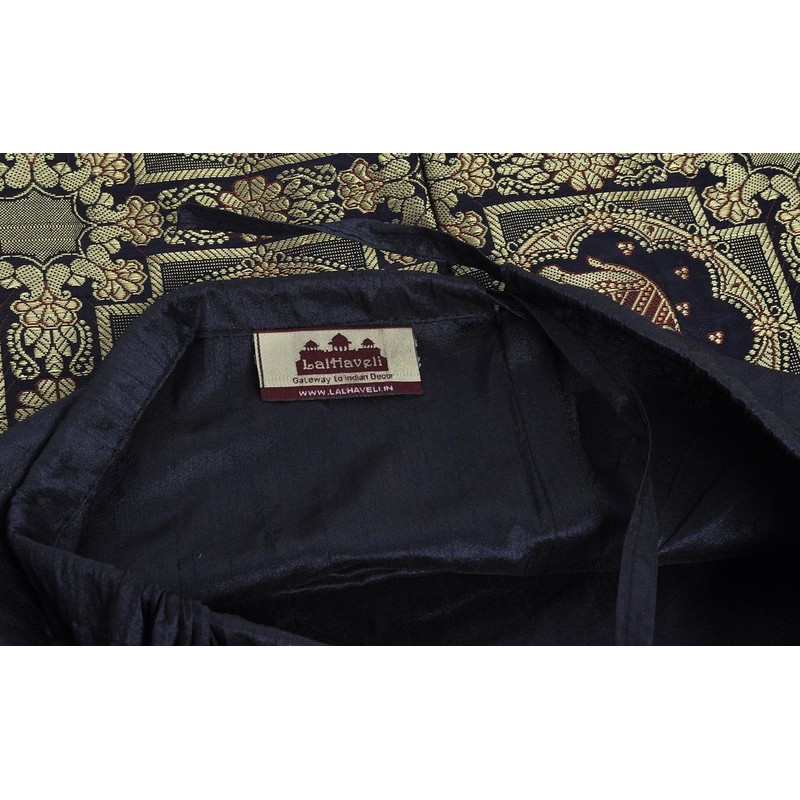 Lalhaveli Decorated Elephant Work Design Silk Bolster Cover 30 x