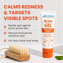 Grahams Natural Acne Gel - Spot Treatment for Pimples & Blemishes on Face, Back & Body for Men & Women - Calms Redness & Clears Spots on Oily & Sensitive Skin - with Witch Hazel, Honey & Aloe Vera 30g