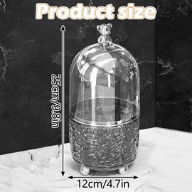 HMIEPRS 6 Compartments Rotating Makeup Organiser, 360° Rotating Makeup Brush Storage with Bear Lid, Cosmetic Organiser for Lipstick, Lip Gloss, Eyeliner (Translucent Grey Silver), Translucent grey