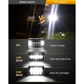 SPL DOT Approved 60W 4x6 Inch LED Headlights with DRL and Hi/Lo Sealed Beam for H4651 H4652 H4656 H4666 H6545 Freightliner Kenworth Peterbilt International Volvo Sterling Western Star Mack-Black