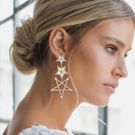 EVER FAITH Star Dangle Earrings for Women, Stunning Rhinestone Vintage Statement Big Star Drop Earrings Jewelry Gifts Iridescent Clear AB