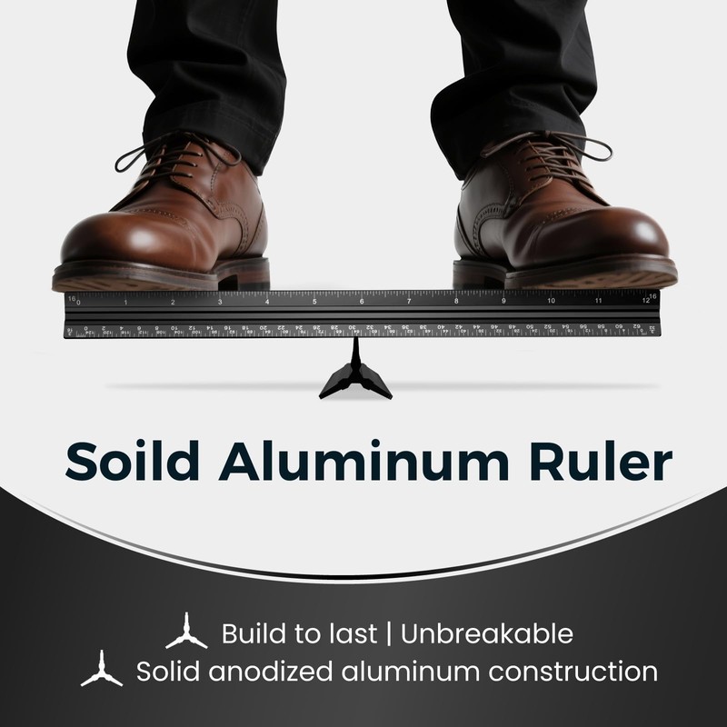 Rena Chris 2PCS Architectural Scale Ruler: 12" Imperial Aluminum Alloy