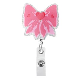 lasuroa Cute Pink Bow Badge Reel Retractable, Acrylic Adorable ID Badge Holder for Nurses RN LPN CNA MA Medical Workers Nursing Student & Healthcare Name Tag Clip Accessories for Uniforms