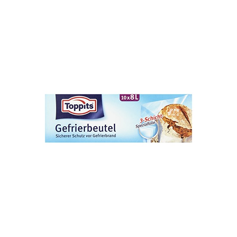 Toppits Freezer Bags (Pack of 8 Litres, Stand Base, Clear