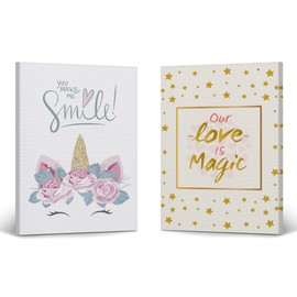 Smile Art Design Cute Unicorn and Quote Unicorn Gift Wall Decor 2 PANEL CANVAS PRINT SET Kids Room Decor Wall Art Baby Room Decor Nursery Decor Ready to Hang Made in the USA-(17x11) x2
