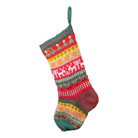 Pachamama Children Adult Wool Christmas Stocking Handknitted Reindeer Design Multicoloured 34x26 CM, Fleece Lined
