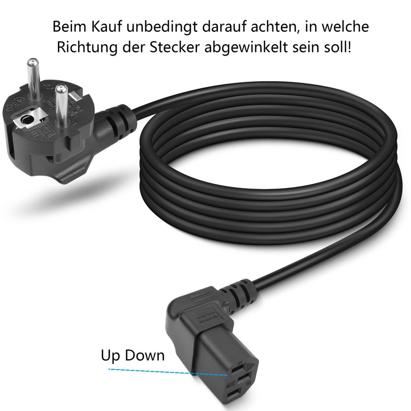 GELRHONR 1.5 m 3 Pin IEC Cable, 90 Degree CEE