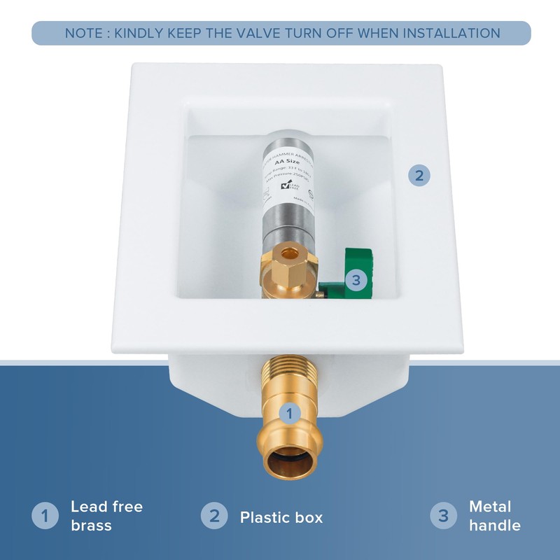 SECKWHALE Ice Maker Outlet Box with Water Hammer Arrestor, 1/2-Inch