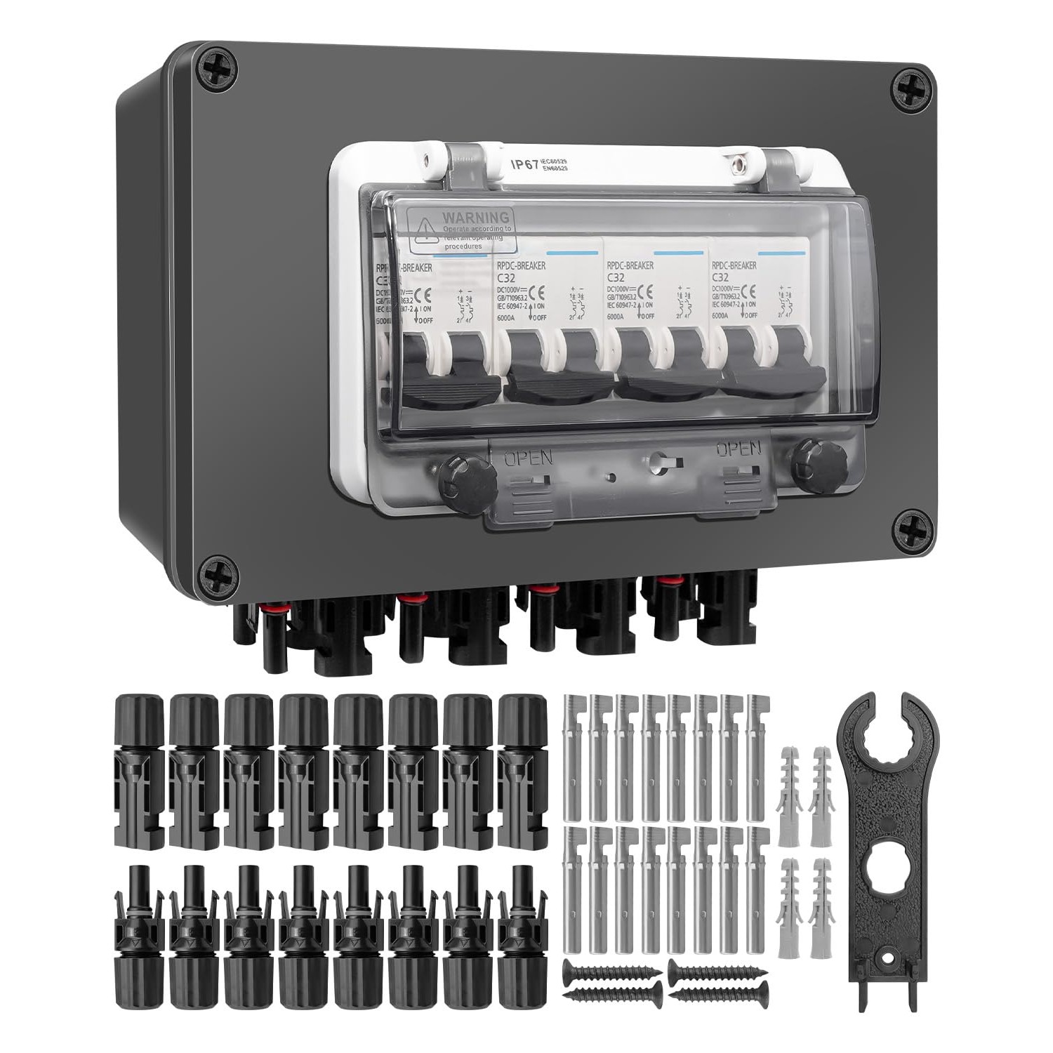 4 in 4 Out Solar Panel Disconnect Switch Box, 4 String 32A 1000V DC ...