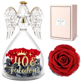 Yamonic Angel Gifts for Mom Glass Angel Figurine with Preserved Real Roses Gifts for Grandma Women, Guardian Angel with Rose for Mom Birthday Gifts Christmas Day Mothers Day (40 Fabulous)