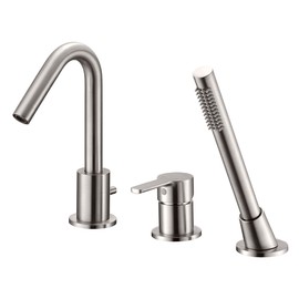 3 Hole Deck Mount Roman Tub Faucet with Hand Shower, Solid Brass Chrome Finish Valve Included