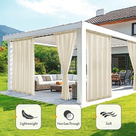 MIULEE Cream Beige Privacy Outdoor Curtains Waterproof Non-See-Through Semi Sheer 2 Panels Set Elegant Rod Pocket for Patio, Porch, Pergola, Cabana, Gazebo, 52 X 84 Inch Long