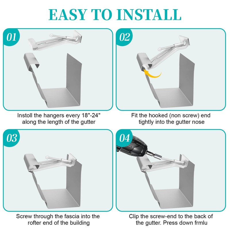 20 Pcs Gutter Hangers 5 Inch K Style with Pre-Inserted