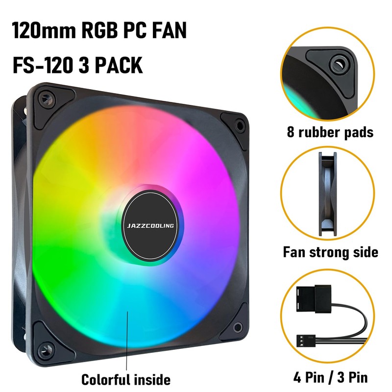 120mm Case Fan 3 Pack RGB Fans, FS-120 High Performance