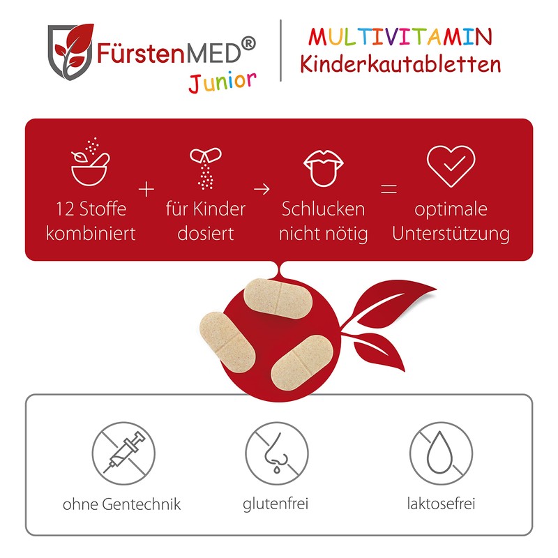 Fürstenmed Multivitamin Chewable Tablets Strawberry – Children Vitamins – No Additives – Natural – Vegan – Made in Germany, ,
