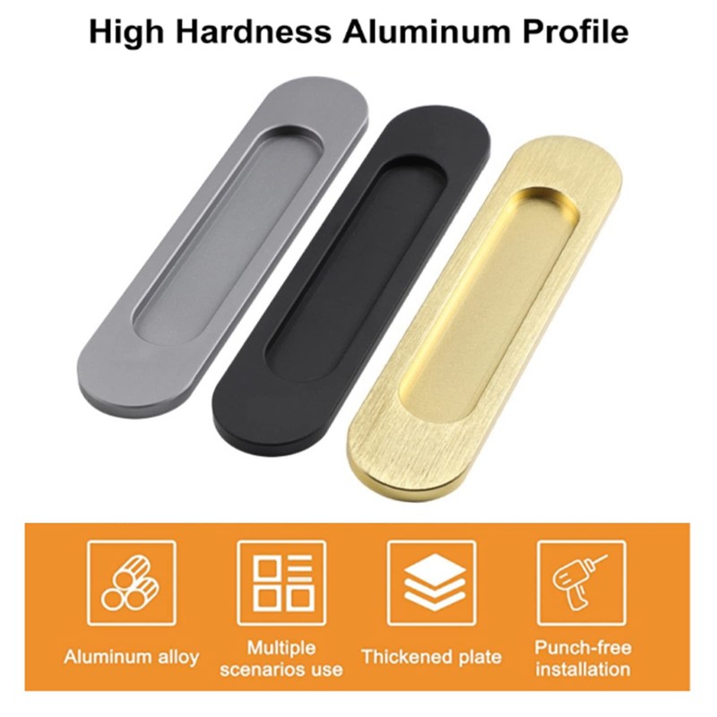 MOROBOR Self-Stick Oval Sliding Door Pulls, 2pcs Matte Gray Aluminum