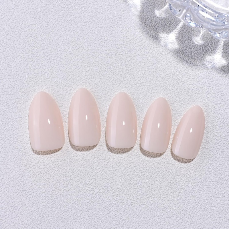 Stbisen Nude White Press on Nails Almond, Fashion Solid Short
