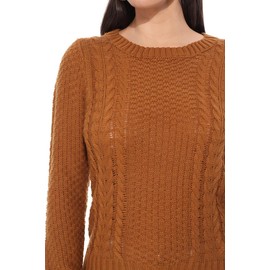 YEMAK Women's Round Neck Long Sleeve Cable Knitted Sweater Pullover MK3312-BUR-M-BD