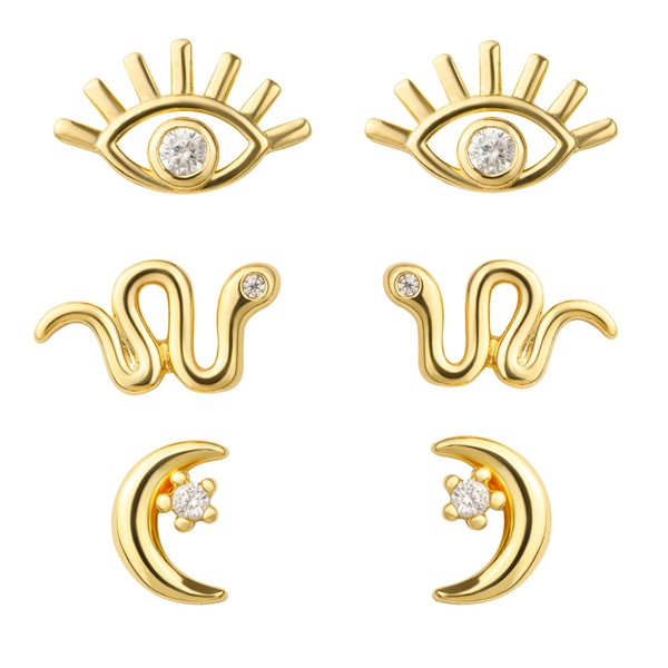 LAVLA 3 Pairs Stud Earrings Set for Multiple Piercings |