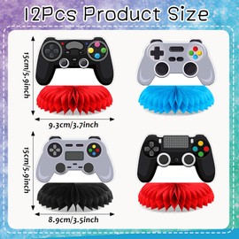 QOUBAI 12 Pcs Video Games Honeycomb Centerpieces Game On Party Decorations Controllers GamePad Table Topper Gaming Birthday Decor for Kids Boy Girl Baby Shower Gamer Parties Photo Props Favor Supplies