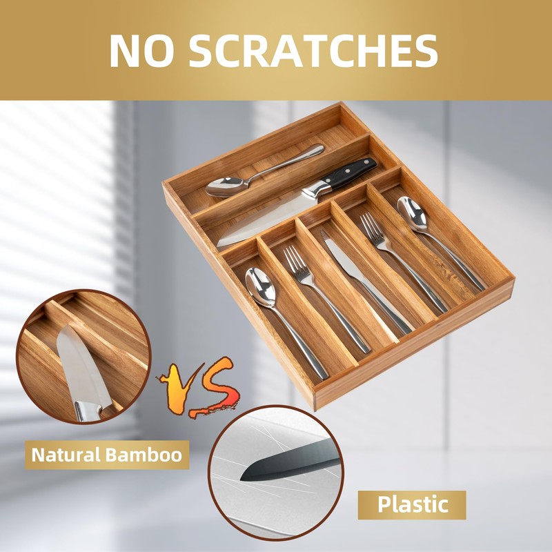 Besilord Silverware Organizer Kitchen Drawer Organizer Utensil Organizer Acacia Silverware