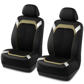 PIC AUTO Car Seat Cover – Silver & Beige Leather with Breathable Mesh Seat Cover for Cars, Stylish Two-Tone Leather Front Seat Covers, Universal Fit, Durable for SUV, Truck, Sedan, Vehicles