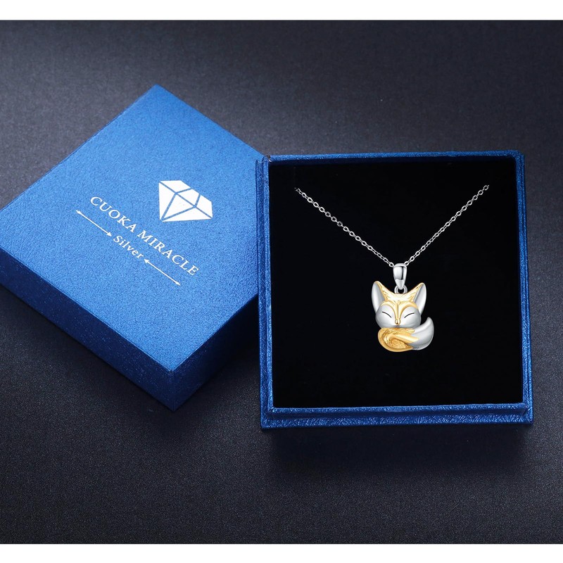 CUOKA MIRACLE Fox Necklace 925 Sterling Silver Foxes Pendant Fox
