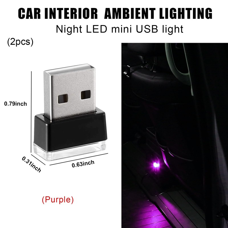 Sylvil 2 PCS USB LED Car Interior Atmosphere Lamp, Portable