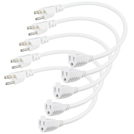 SPARKING 1 Foot Short Extension Cord - 12in White AC Mini Indoor 3 Prong Extension Cord,Single Outlet Saver Electrical 16AWG 125V 13Amp Small Short Grounded Appliance Power Extension Cord [5 PACK]