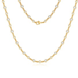 Hius Cubic Zirconia Station Necklace for Women, 18K Gold Plated Crystal Gemstone Choker Necklace, Minimalist Trendy Necklace for Women