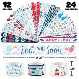 96 PCS Nautical Party Favors Set - 72 Pre-Cut Temporary Tattoos & 24 Slap Bracelets for Kids, Perfect for Baby Shower Decorations, Birthday Parties & “Ahoy It’s a Boy” Celebrations