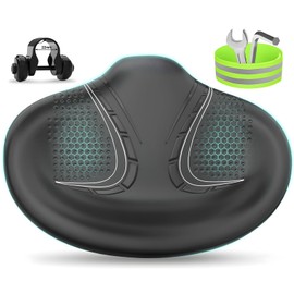 BLUEWIND New Noseless Oversized Bike Seat, Wide Bicycle Saddle Novel Backrest Design for Electric Bike, Fits Most Exercise Bike or Road Stationary Bike Seat Cushion for Men & Women (Black)