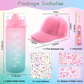 Christmas Gifts for Girls DIY Water Bottle and Baseball Cap, Xmas Birthday Gift Girls 4 5 6 7 8 9 10 11 12 Years, Craft Set Children DIY Cap with Gemstone & Stickers