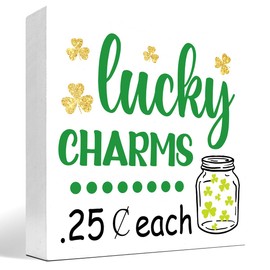 Funny St. Patrick's Day Wood Box Plaque,Lucky Charms 25$ Each Shamrock Wooden Box Decor,Irish Blessing Wooden Sign for Home Bedroom Office Shelf Desk Decor