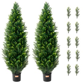 VEVOR Artificial Cedar Topiary Tree, 48 inch Tall (2 Pieces), with Extra Leaves & Pot Faux Evergreen Fake Pine Cypress Trees Plant, UV Rated Artificial Greenery Set for Home Decor Indoor/Outdoor