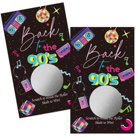 Haizct 50 Pack Back to The 90s Theme Scratch Off Game, Retro Earphone Roller Skate Scratch Card for Baby Shower Birthday Party Lottery Group Games Enterprises Activity, Baby Shower Activity and Idea