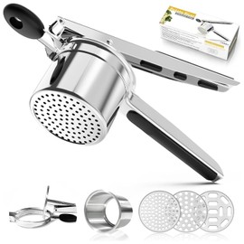 Potato Ricer, Ricer for Mashed Potatoes, 3 Interchangeable Discs Potato Masher Stainless Steel for Fluffy Mashed Potatoes, Heavy Duty Spaetzle Maker with Silicone Handle, for Gnocchi Spaghetti