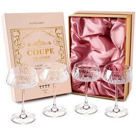 VIMERPA Coupe Glasses, Martini Glasses Set Of 4, Vintage Champagne Coupe Glasses, 8oz Large Martini Glass, Crystal Retro Style Cocktail Glass For Elegant Bar Drinks, Vintage Art Deco Glassware