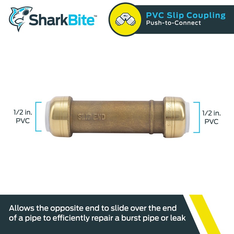 SharkBite 1/2 Inch PVC Slip Coupling, Push to Connect Brass