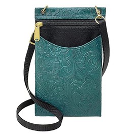 Danny K. Women's Tapestry Crossbody Cell Phone or Passport Purse, Handmade in USA (Tanner/Teal)