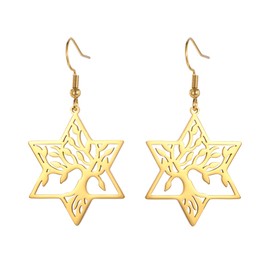 KKJOY Tree of Life with Hexagram Dangle Earrings Stainless Steel Star of David Pendant Earrings Nature Inspired Spiritual Jewelry for Women Charming Ladies