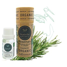 Nativilis Organic Rosemary Essential Oil (Rosmarinus officinalis) - 100% Natural - 10ml (GC/MS Tested) Blends Very Well with Copaiba Oil for Facial serum and Aromatherapy
