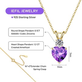 Iefil February Birthstone Amethyst Necklaces - Sterling Silver Heart Necklace February Birthstone Jewelry