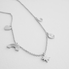 Honeycat Lucky Charms Necklace (Heart, Rainbow, Starburst, Daisy, Horseshoe) in Gold, Rose Gold, or Silver | Minimalist, Delicate Jewelry (Silver)