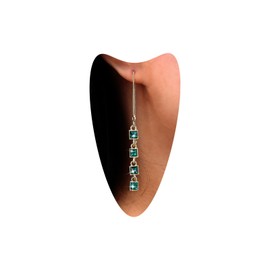 Atentuyi Boho Green CZ Drop Earrings Gold Long Tassel Threader Earrings Emerald Dangle Earrings Rhinestone Chain Earrings Crystal Square CZ Earrings Jewellery for Women and Girls, Crystal