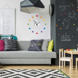 Relaxdays DIY Wall Clock, Adhesive Square Stickers, Matt Colours, Size Variable, Modern 3D Look, max. Ø 110 cm, Rainbow