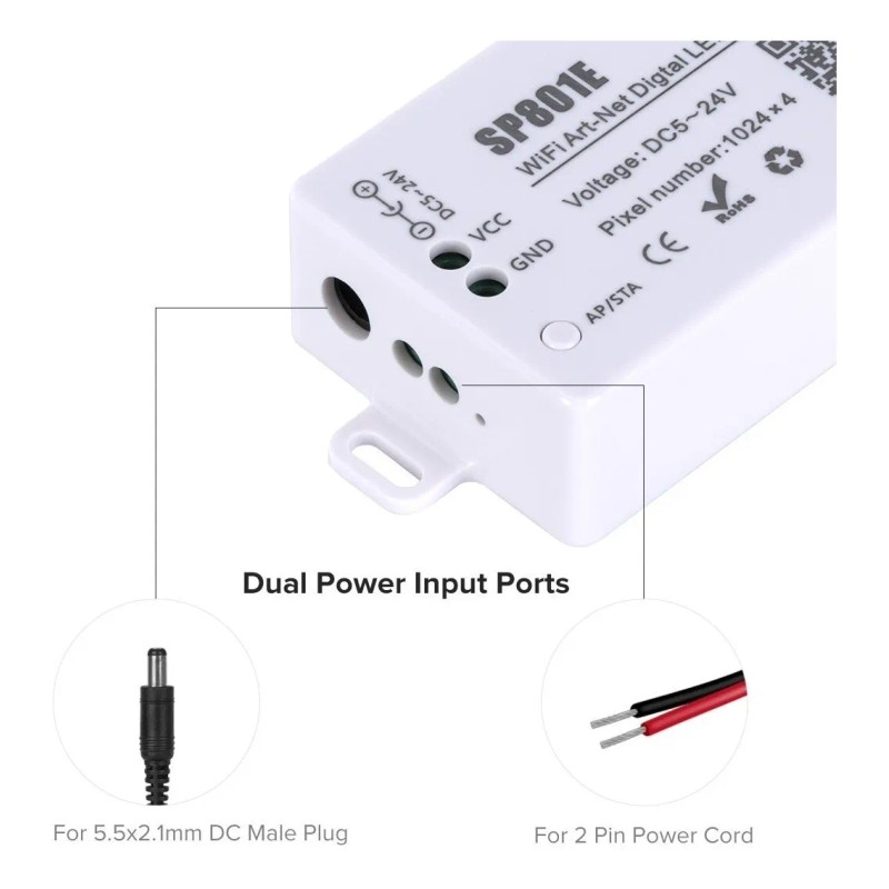Controlador Sp801e Wifi Matriz 4096 Ws2811 Ws2812b Art-net