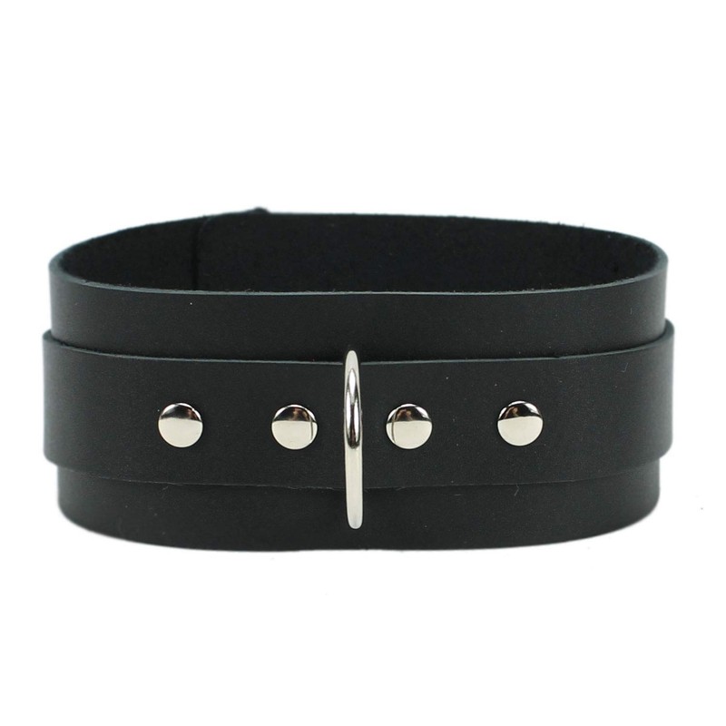 Carolina Collar Cowhide Leather Handcrafted Leather Collar (Black, Large)